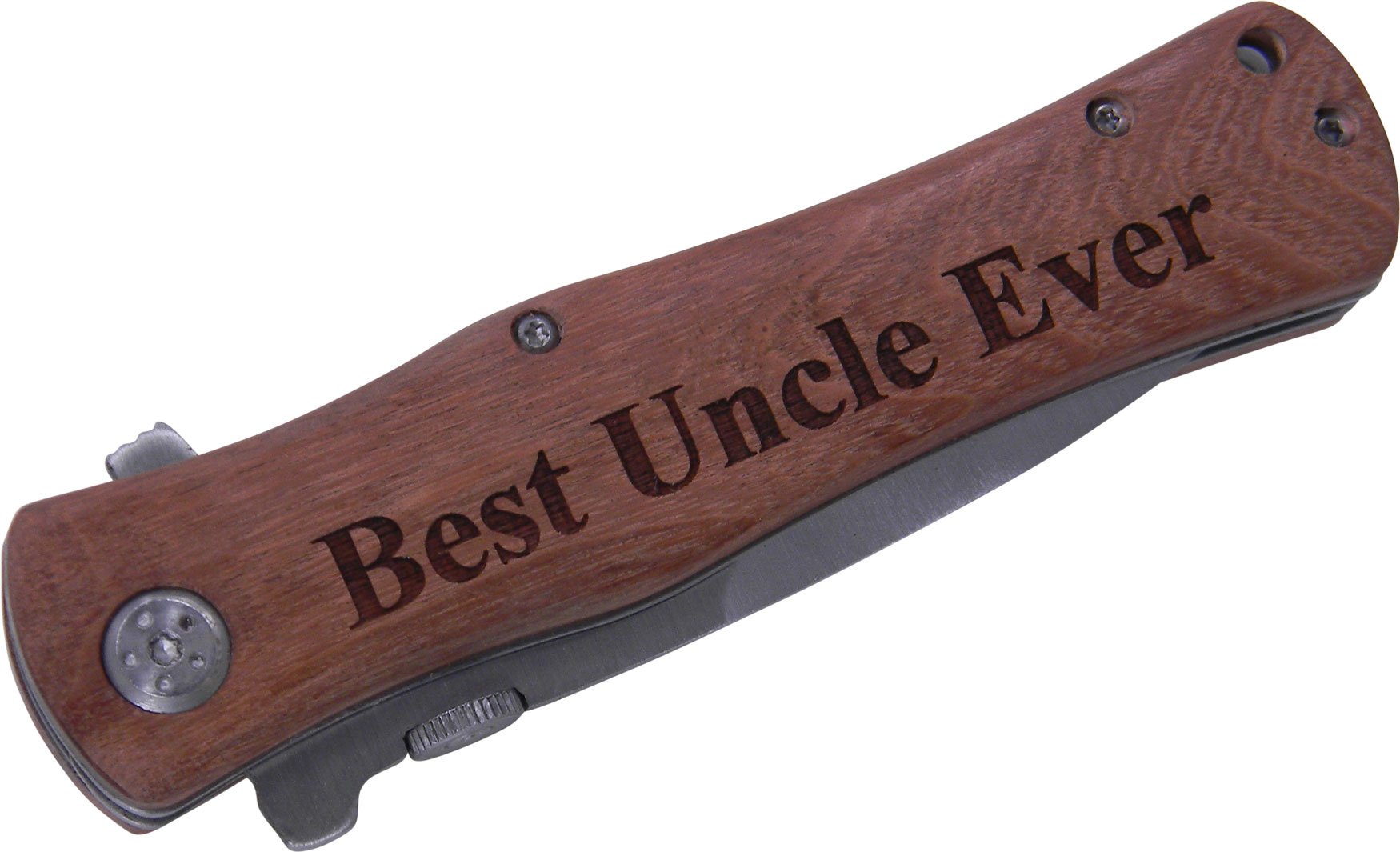 Best Uncle Ever Folding Stainless Steel Pocket Knife, (Wood Handle