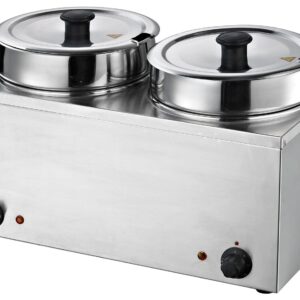 Commercial Dual 3.7 qt. Round Well Stainless Food Warmer w/Inserts and Lids, Each