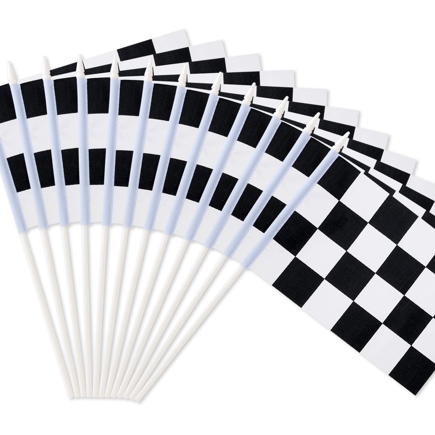 Novelty Place 12Pcs Checkered Flags Black and White Racing Stick Flags - 8"x5.5" - Decorations for Kids' Car theme Birthday, Race Car Party, Sport Events