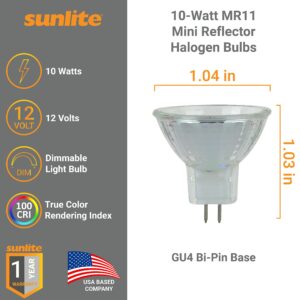 Sunlite 40765 MR11 Halogen Reflector Bulb, 10 Watt, 30° Narrow Flood, 12 Volt, 110 Lumens, 2000 Hour Life Span, Dimmable, GU4 Base, Cover Guard, 3200, ANSI JCR, Ceiling Fixtures, Lanterns 6-Pack