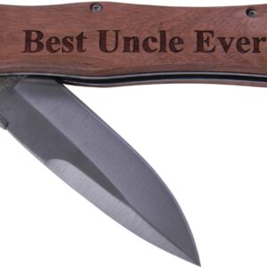 Best Uncle Ever Folding Stainless Steel Pocket Knife, (Wood Handle