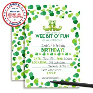 Amanda Creation Wee Bit O' Fun St. Patrick's Day Themed Birthday Party Fill In Invitations set of 20 with envelopes