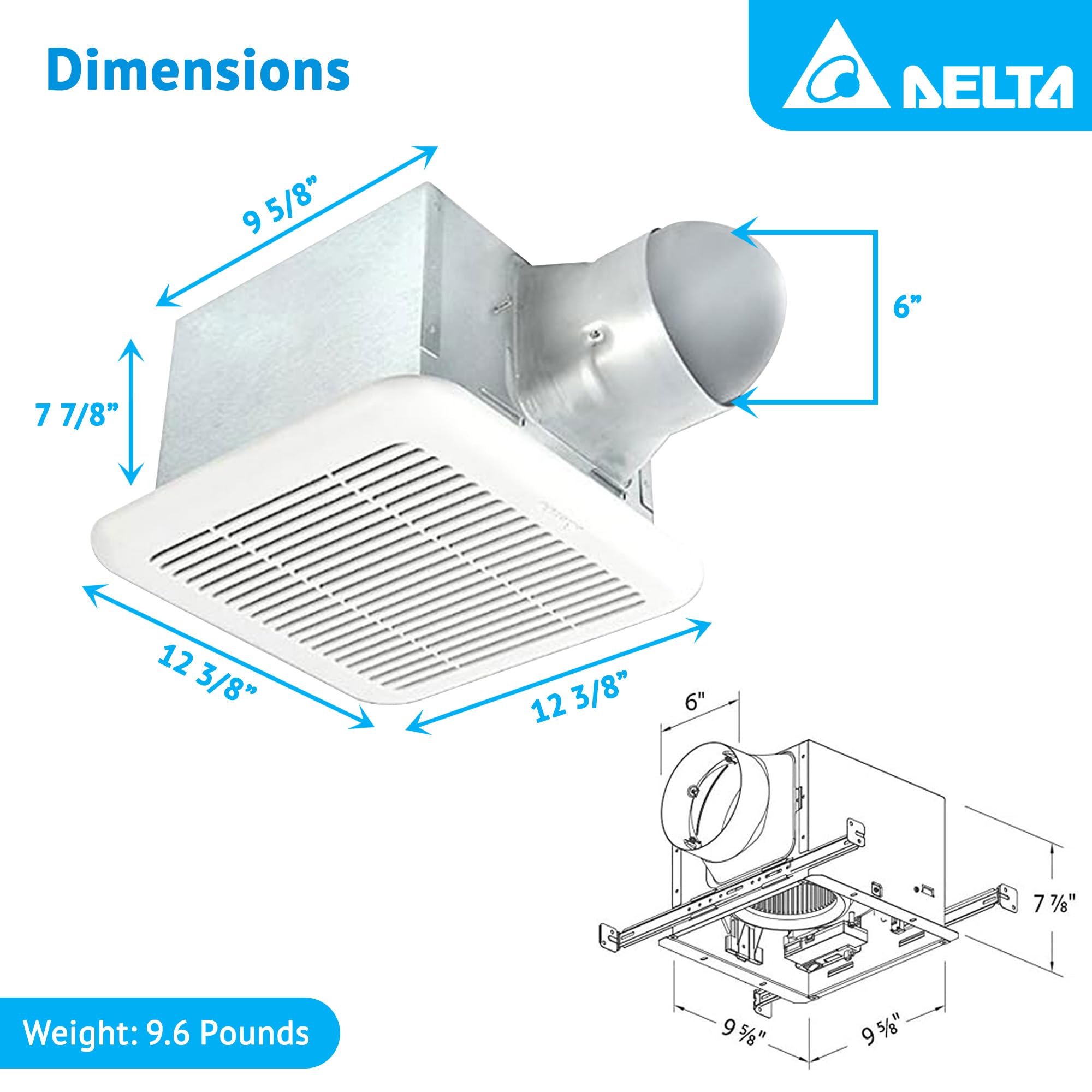 Delta Breez Signature Exhaust Bath Fan Energy Efficient Quiet Operation Motor with Full Speed Adjustable and LED Indicator Light, 80/110 CFM, White