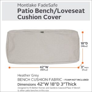 Classic Accessories Montlake Water-Resistant 42 x 18 x 3 Inch Outdoor Bench/Settee Cushion Slip Cover, Patio Furniture Swing Cushion Cover, Heather Grey, Patio Furniture Cushion Covers