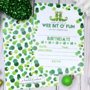 Amanda Creation Wee Bit O' Fun St. Patrick's Day Themed Birthday Party Fill In Invitations set of 20 with envelopes