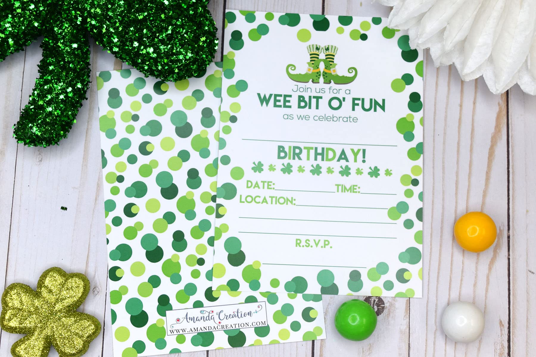 Amanda Creation Wee Bit O' Fun St. Patrick's Day Themed Birthday Party Fill In Invitations set of 20 with envelopes