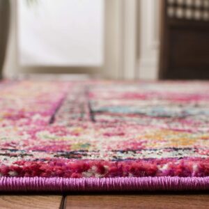 SAFAVIEH Monaco Collection Area Rug - 8'8" Square, Pink & Multi, Boho Chic Medallion Distressed Design, Non-Shedding & Easy Care, Ideal for High Traffic Areas in Living Room, Bedroom (MNC243D)