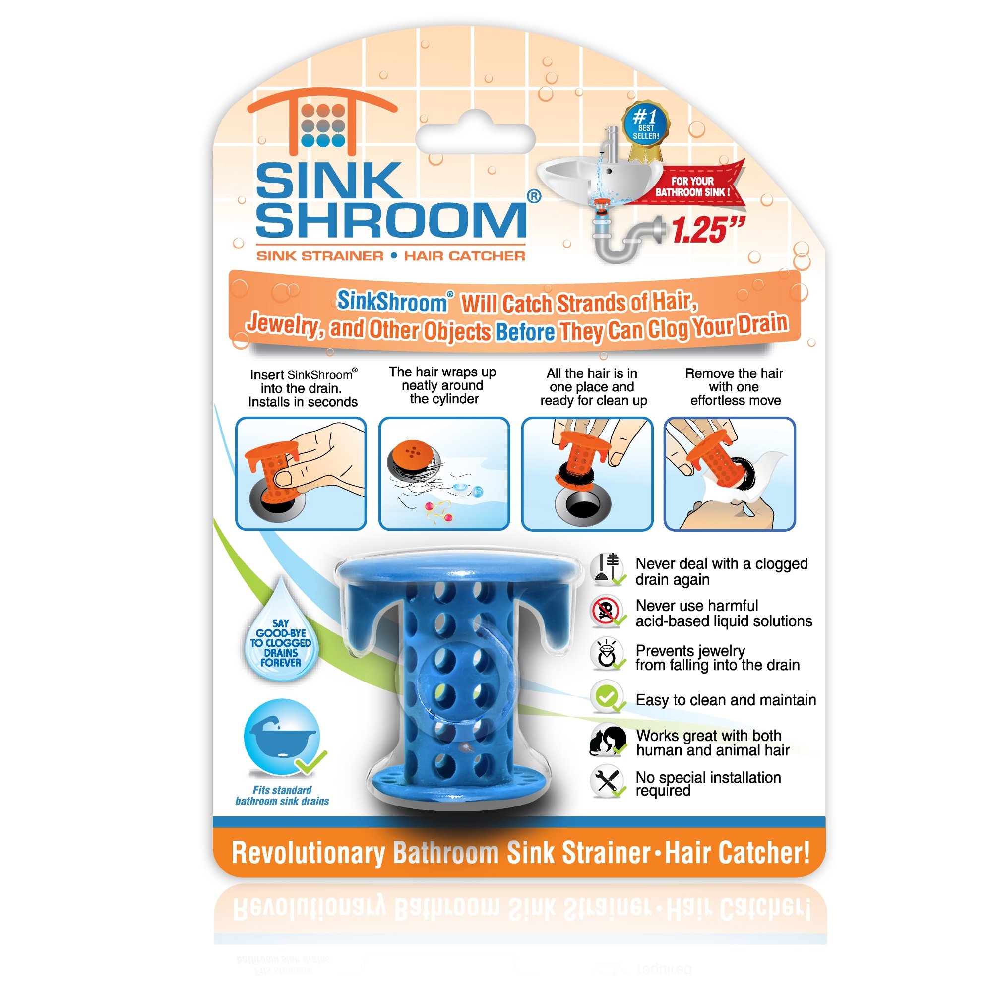 SinkShroom The Revolutionary Sink Drain Protector Hair Catcher/Strainer/Snare, Blue