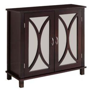 King Brand Marietta Espresso Wood Entryway Console Sofa Table, Mirrored Doors