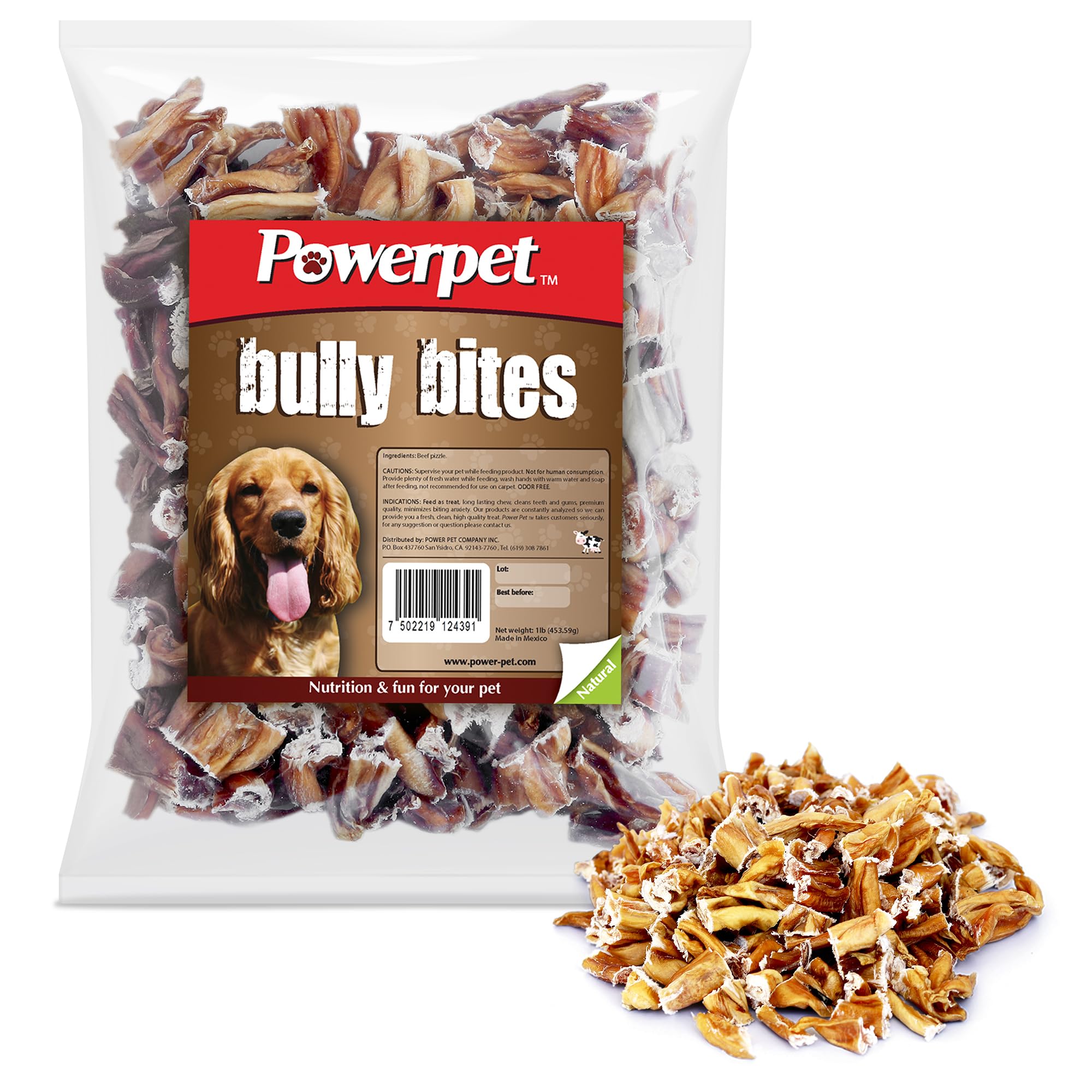 Powerpet Treats Bully Stick Bites - Delicious Dog Treats - All Natural, Long-Lasting Chews, High Protein, Grain-Free, Rawhide-Free - Odorless - Promotes Dental Health, Ideal for All Chewers - 1lb Pack