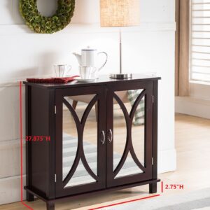 King Brand Marietta Espresso Wood Entryway Console Sofa Table, Mirrored Doors