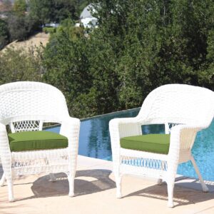 Jeco Wicker Chair with Green Cushion, Set of 2, White/W00206-