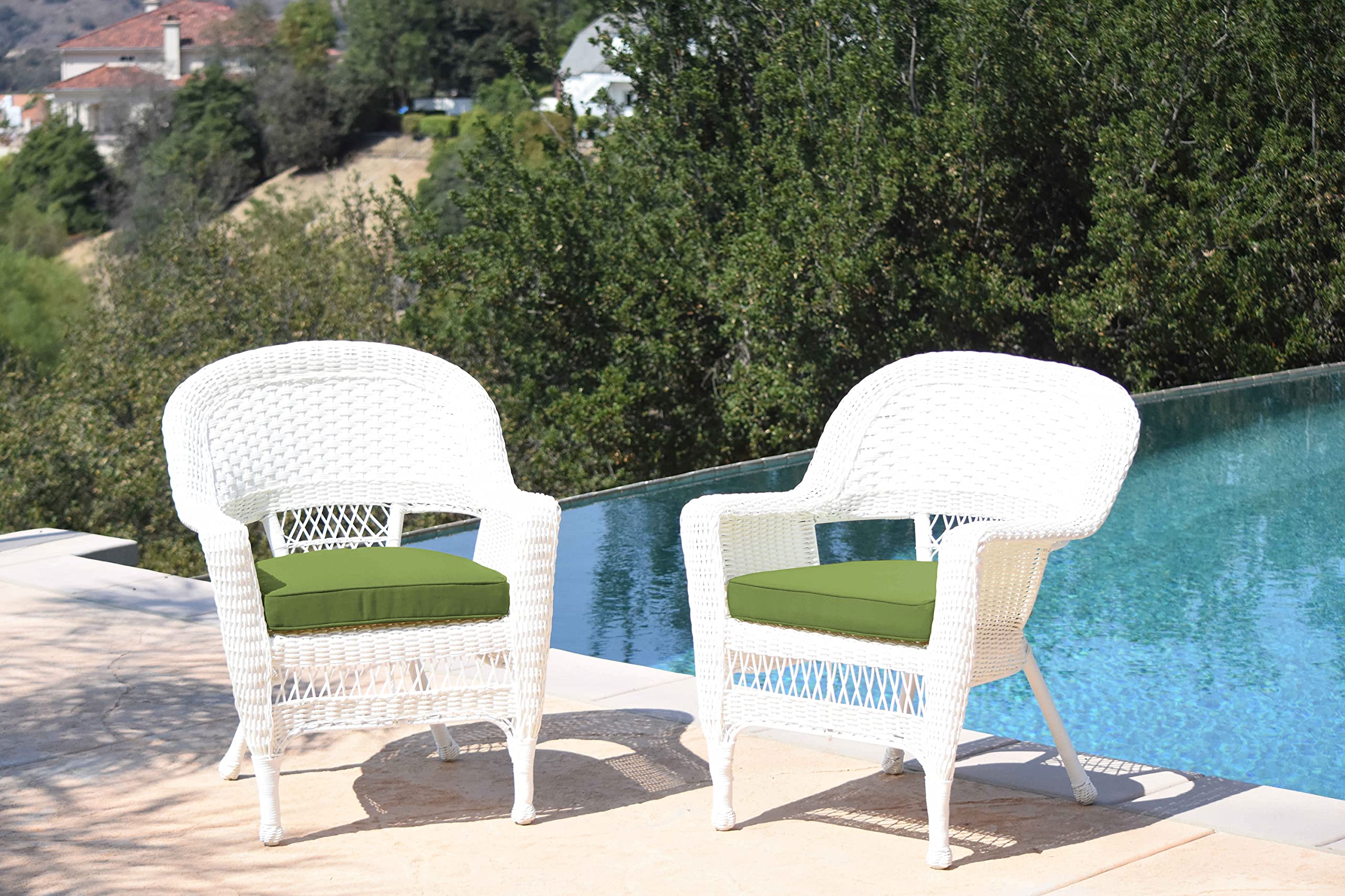 Jeco Wicker Chair with Green Cushion, Set of 2, White/W00206-