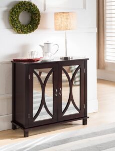 king brand marietta espresso wood entryway console sofa table, mirrored doors