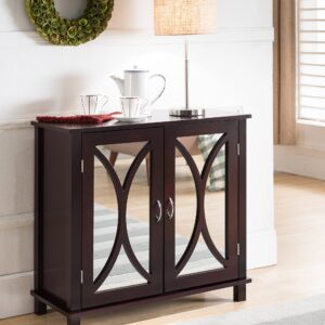 King Brand Marietta Espresso Wood Entryway Console Sofa Table, Mirrored Doors