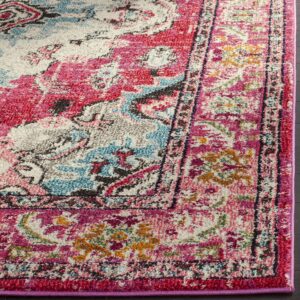 SAFAVIEH Monaco Collection Area Rug - 8'8" Square, Pink & Multi, Boho Chic Medallion Distressed Design, Non-Shedding & Easy Care, Ideal for High Traffic Areas in Living Room, Bedroom (MNC243D)