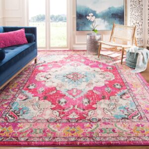 safavieh monaco collection area rug - 8'8" square, pink & multi, boho chic medallion distressed design, non-shedding & easy care, ideal for high traffic areas in living room, bedroom (mnc243d)