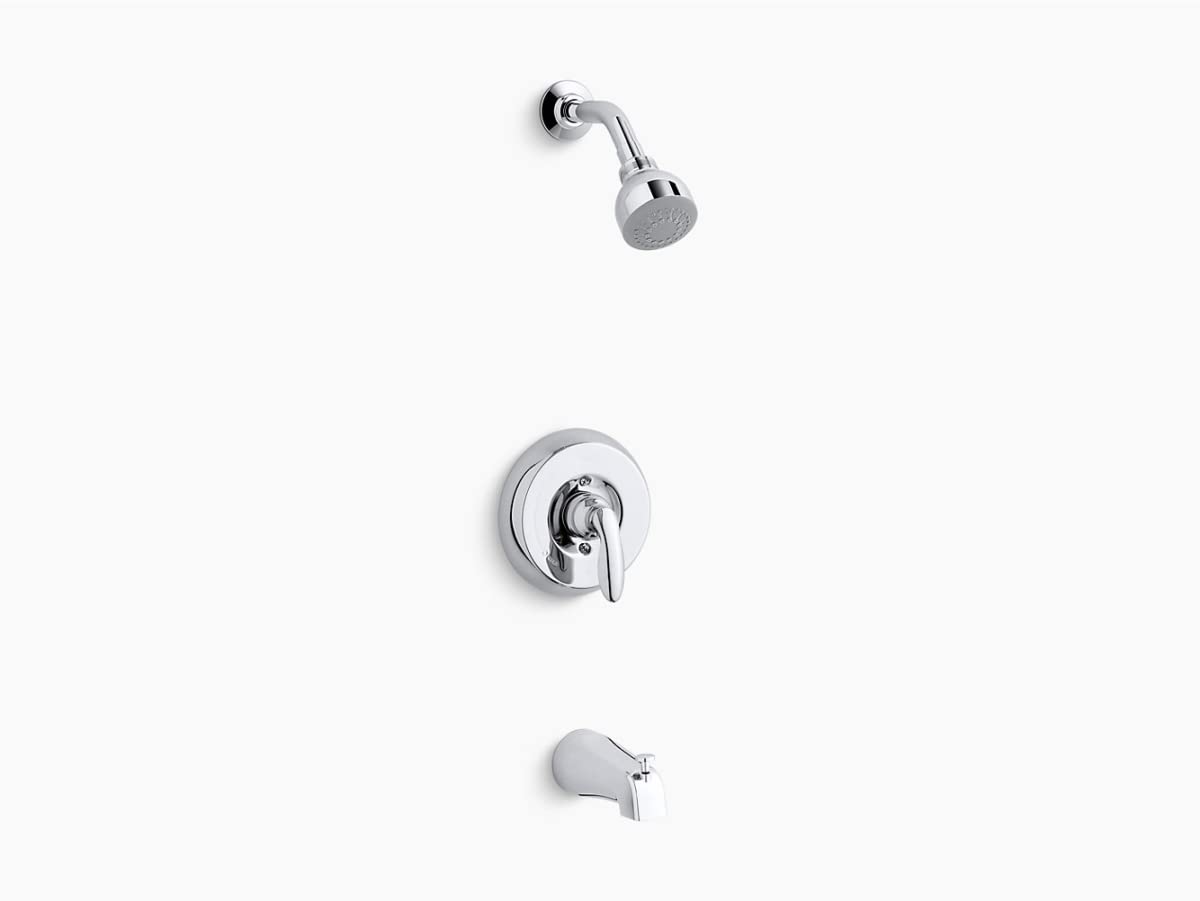 Kohler TS15601-4S-CP Coralais(R) Rite-Temp(R) bath and shower valve trim with lever handle, slip-fit spout and 2.5 gpm showerhead, Polished Chrome