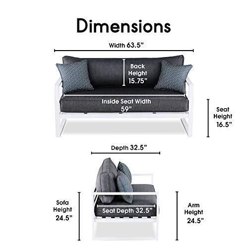 Elle Decor Paloma Outdoor Patio Furniture Collection in Weather-Resistant Metal Frame Patio, Sofa, White