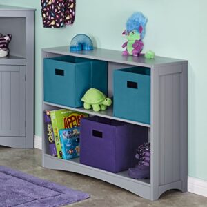 RiverRidge Kids' Horizontal Bookshelf 2 Large Open Storage Shelves - Toy Organizer Bookcase with Beadboard Side Panels Fits RiverRidge Folding Bins for Room Organization Gray