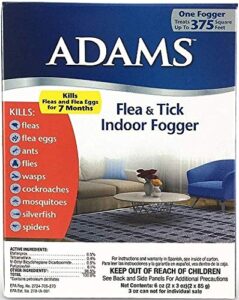 adams flea & tick indoor fogger | 2 x 3 oz cans | kills fleas, flea eggs, ants, flies, cockroaches, mosquitoes, spiders, silverfish| each fogger treats up to 375 square feet | 6 oz total