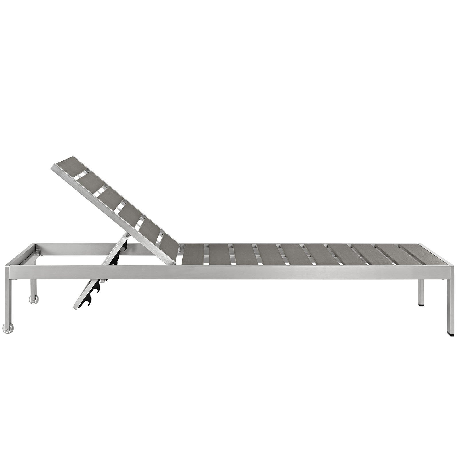 Modway Shore Aluminum Outdoor Patio Poolside Two Chaise Lounge Chairs in Silver Gray