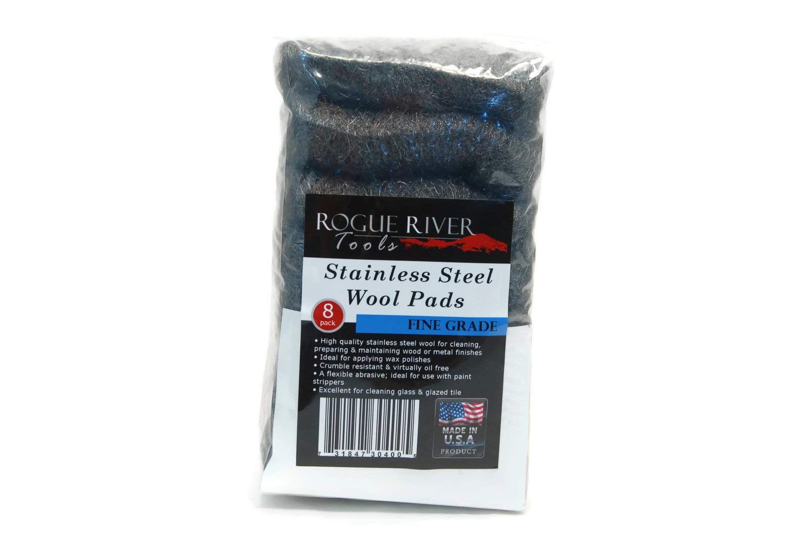 434 Stainless Steel Wool (8 pad Pack) - FINE Grade - by Rogue River Tools. Made in USA, Oil Free, Won’t Rust. Choose from All Grades!