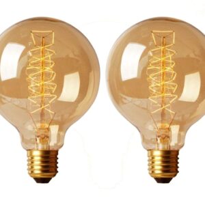 CTKcom G30 Edison Globe Bulbs (2 Pack)- G95 E27 Antique Incandescent Bulb 40W Equivalent Warm White Lamps,Spiral Tungsten,for Loft Coffee Bar Restaurant Kitchen Lights