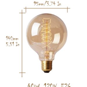 CTKcom G30 Edison Globe Bulbs (2 Pack)- G95 E27 Antique Incandescent Bulb 40W Equivalent Warm White Lamps,Spiral Tungsten,for Loft Coffee Bar Restaurant Kitchen Lights