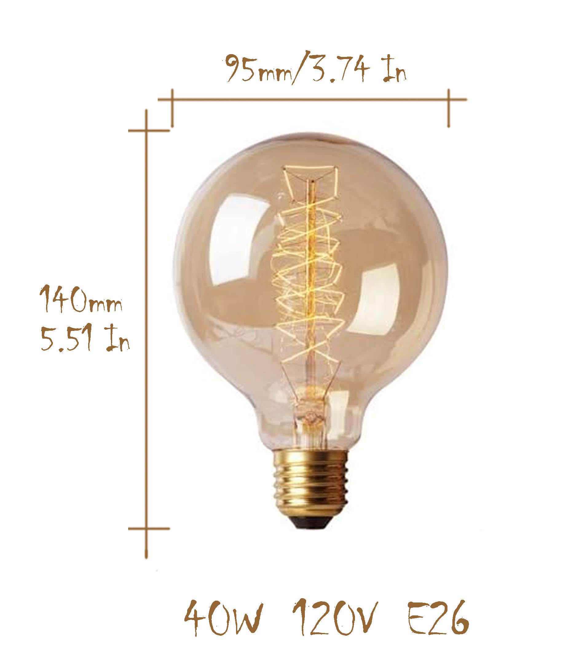 CTKcom G30 Edison Globe Bulbs (2 Pack)- G95 E27 Antique Incandescent Bulb 40W Equivalent Warm White Lamps,Spiral Tungsten,for Loft Coffee Bar Restaurant Kitchen Lights