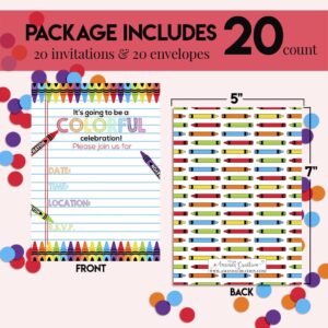 Amanda Creation Colorful Rainbow Crayons themed Birthday Party Fill in Invitations, set of twenty, includes envelopes