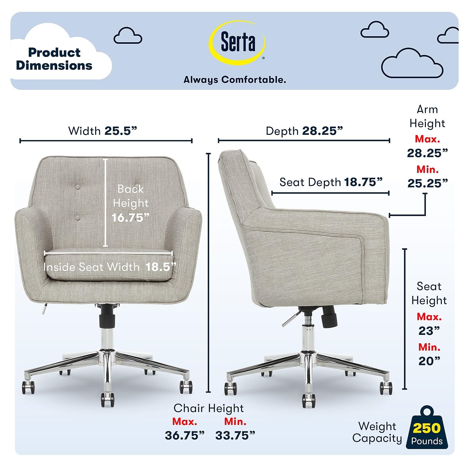 Serta Ashland Home Office Chair, Light Gray