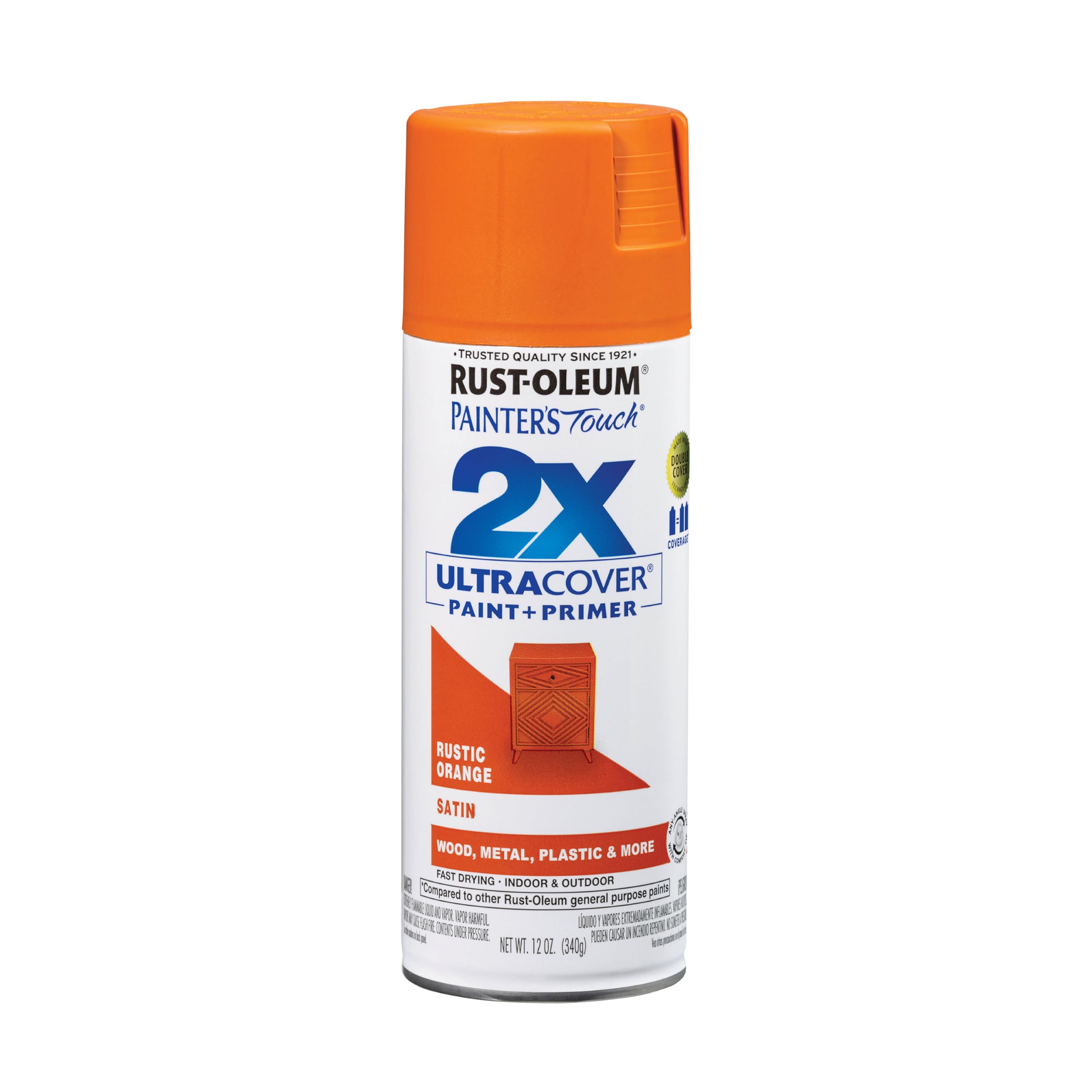 Rust-Oleum 334089 Painter's Touch 2X Ultra Cover Spray Paint, 12 oz, Satin Rustic Orange