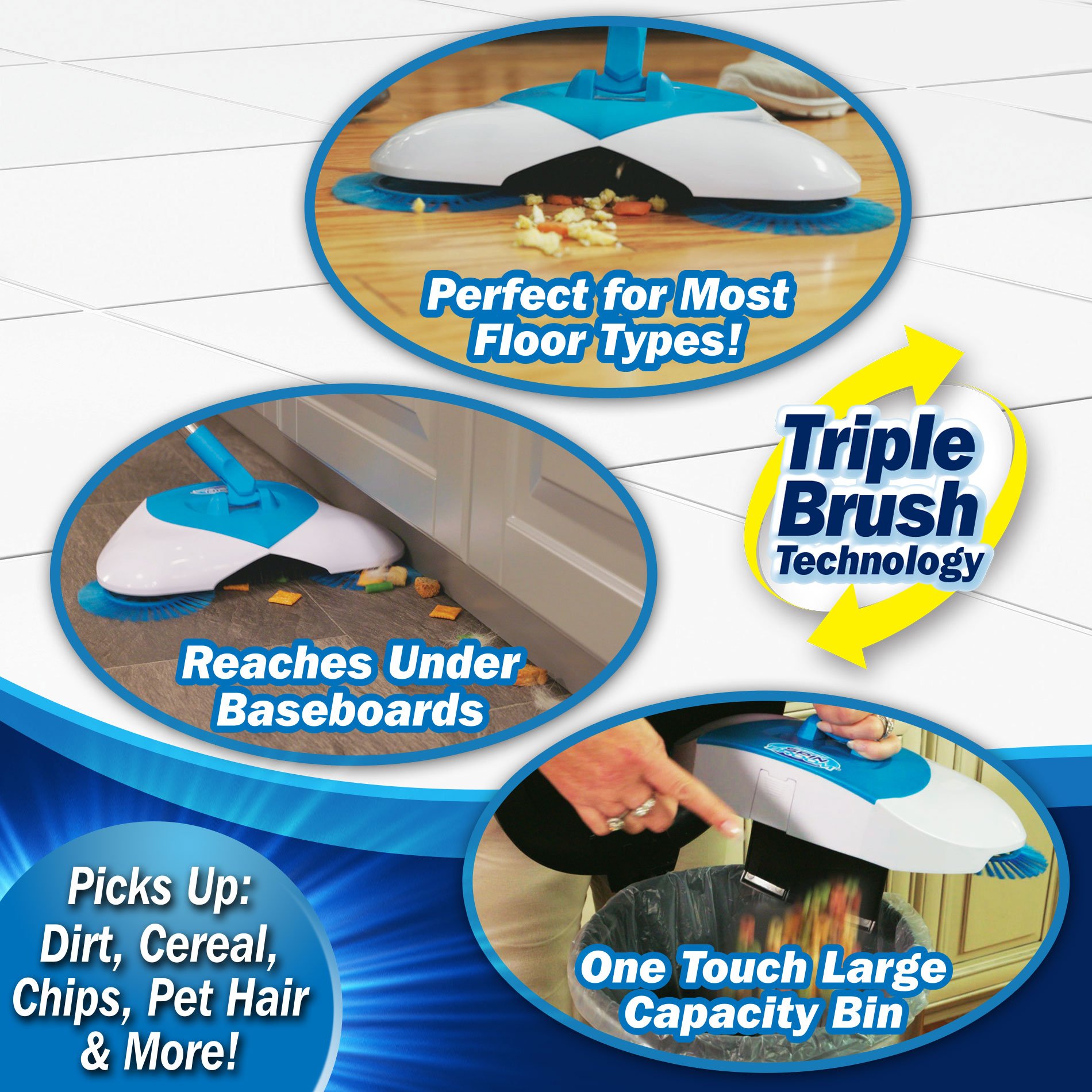 Hurricane Spin Broom by BulbHead - As Seen on TV- Original Lightweight. Cordless Spinning Broom for Sweeping Hard Surfaces like Wood, Tile, and Laminate