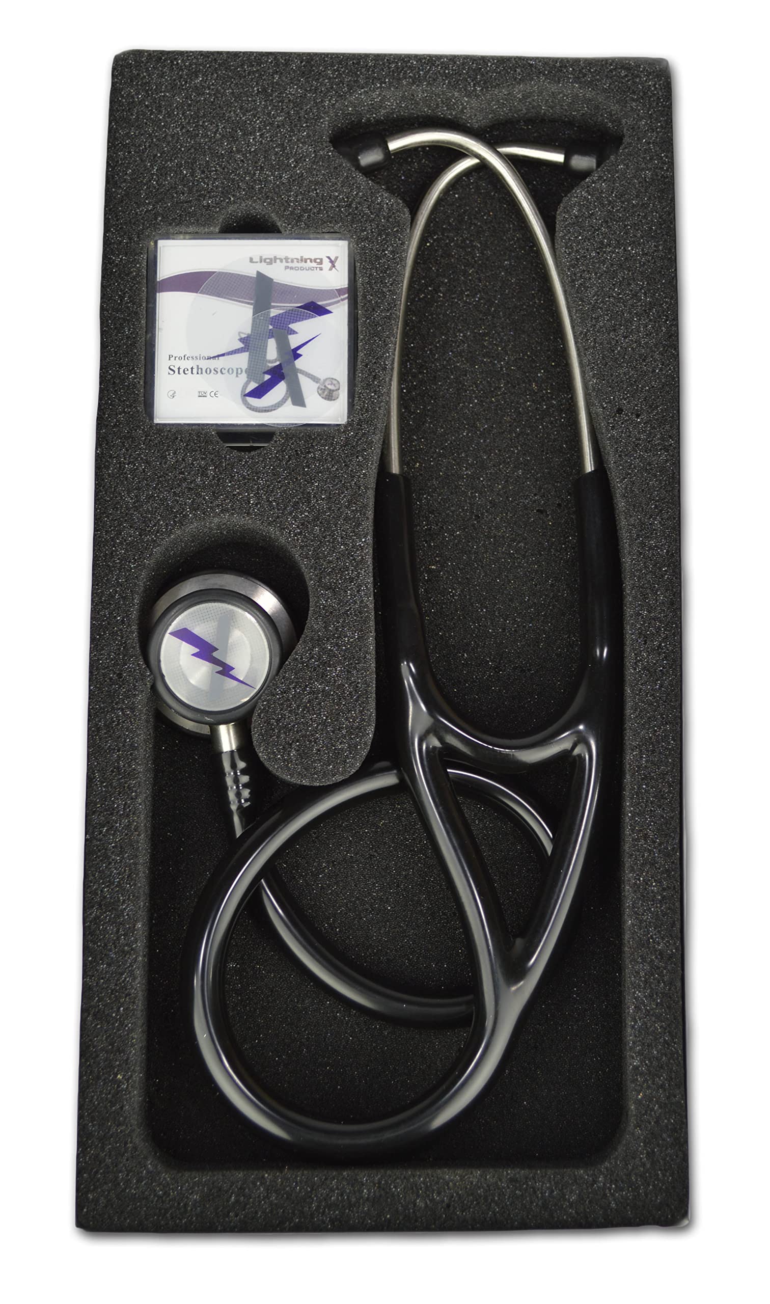 Lightning X Premium Cardiology Professional Dual Head Stainless Steel Stethoscope - Black