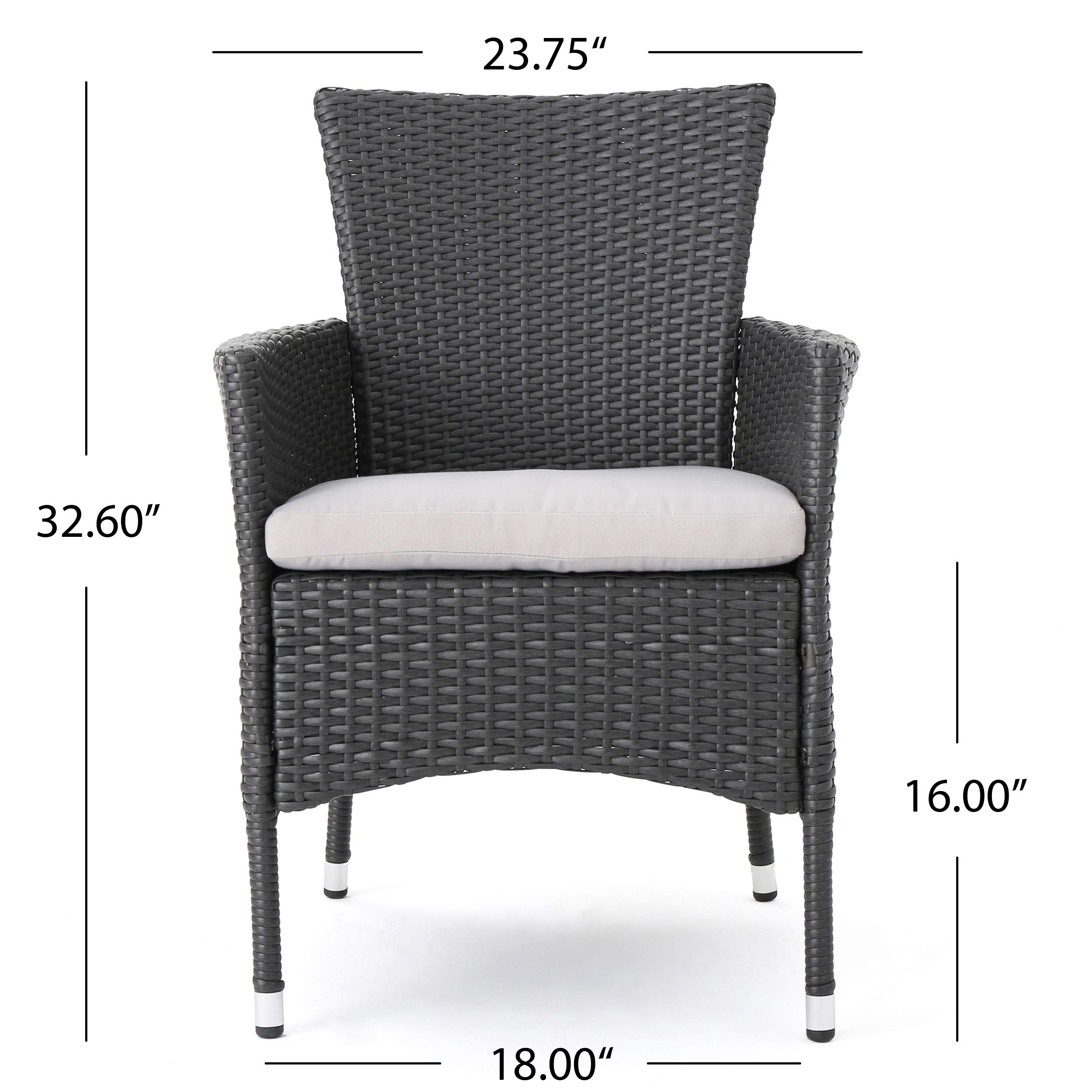 Christopher Knight Home 346205 Malta Clementine Outdoor Wicker Dining Chairs (Set of 2), 2-Pcs Set, Grey