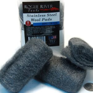 434 Stainless Steel Wool (8 pad Pack) - FINE Grade - by Rogue River Tools. Made in USA, Oil Free, Won’t Rust. Choose from All Grades!