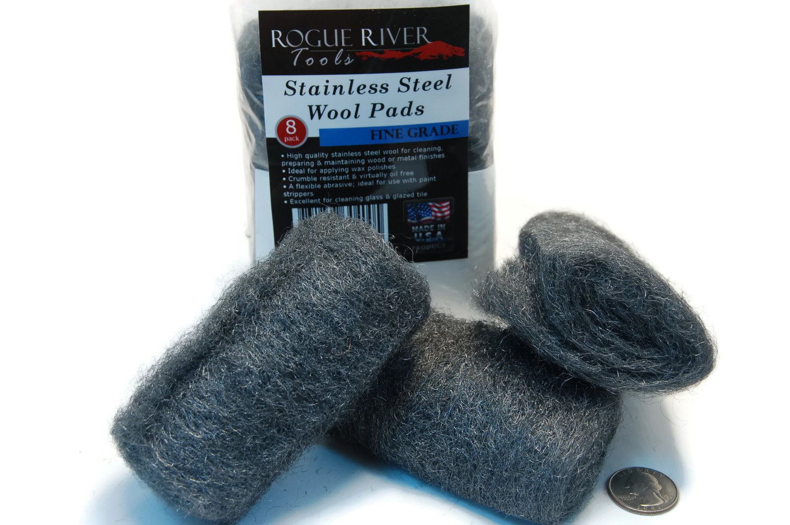 434 Stainless Steel Wool (8 pad Pack) - FINE Grade - by Rogue River Tools. Made in USA, Oil Free, Won’t Rust. Choose from All Grades!