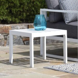 Elle Decor Paloma Outdoor Patio Furniture Collection in Weather-Resistant Metal Frame Patio, Side Table, White