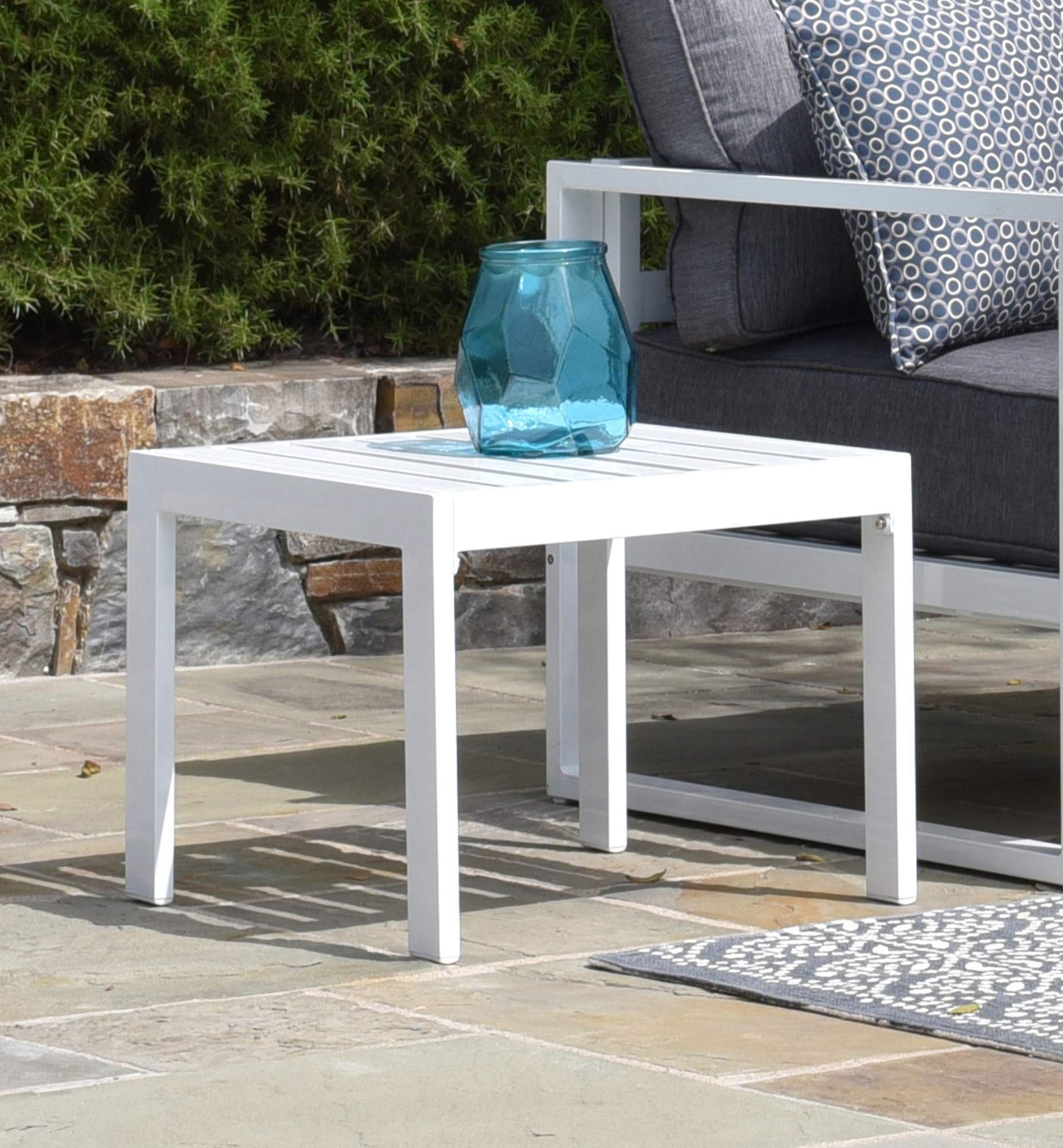 Elle Decor Paloma Outdoor Patio Furniture Collection in Weather-Resistant Metal Frame Patio, Side Table, White