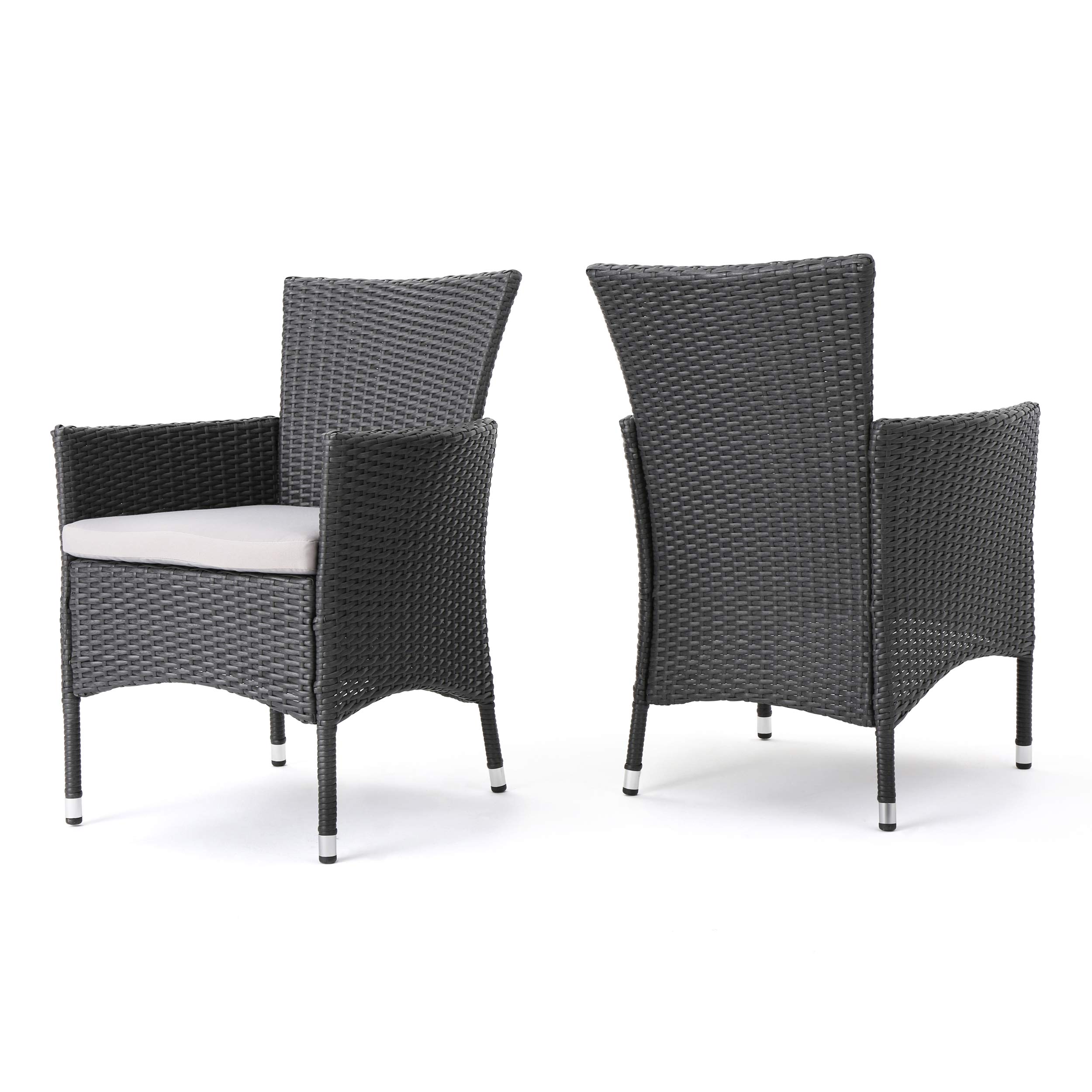 Christopher Knight Home 346205 Malta Clementine Outdoor Wicker Dining Chairs (Set of 2), 2-Pcs Set, Grey