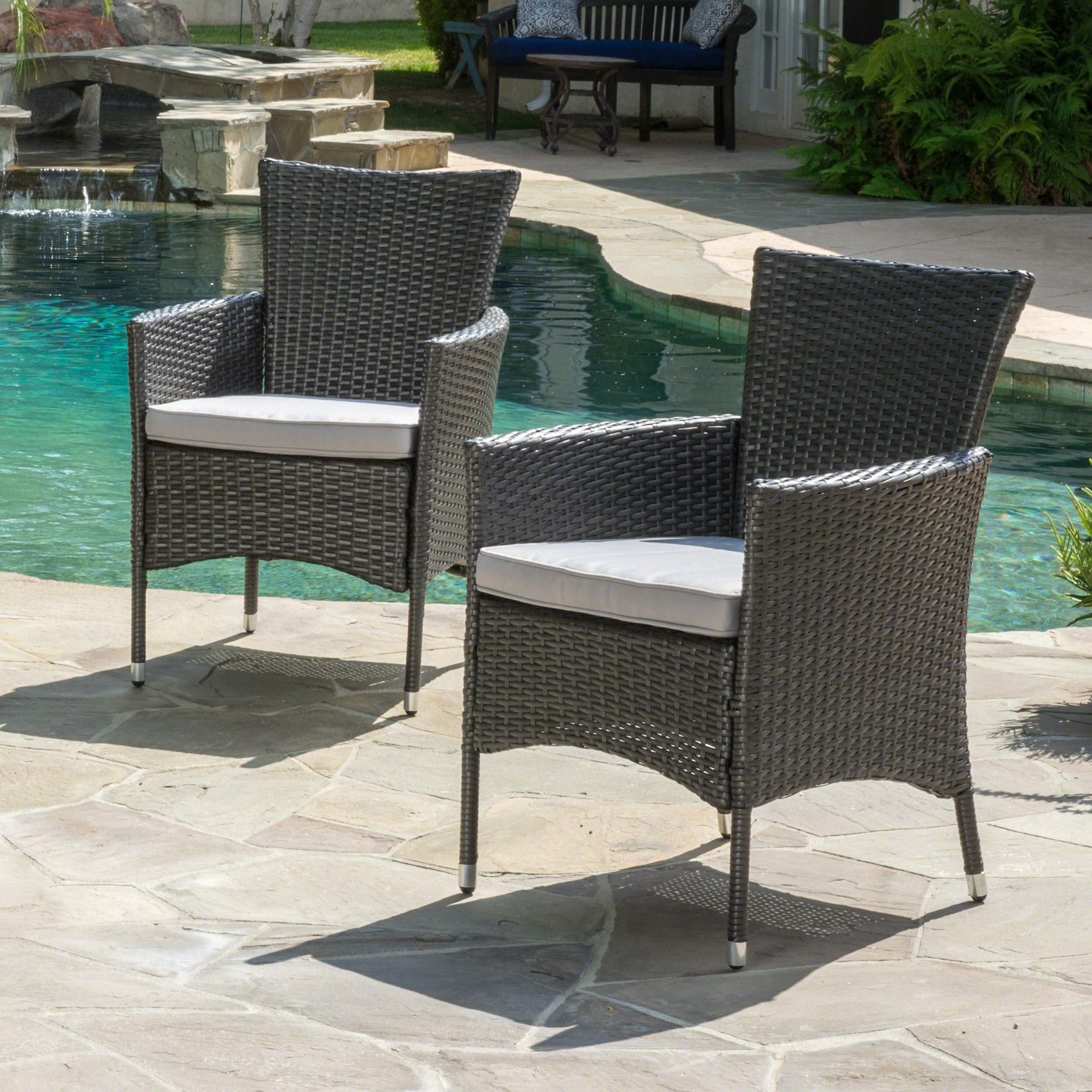 Christopher Knight Home 346205 Malta Clementine Outdoor Wicker Dining Chairs (Set of 2), 2-Pcs Set, Grey