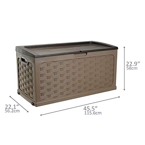 Starplast 56811 Plastic Weave Sit-On Storage Box - 88 Gallon - Mocha/Brown - Ideal for Deck, Patio, and Backyard