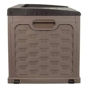 Starplast 56811 Plastic Weave Sit-On Storage Box - 88 Gallon - Mocha/Brown - Ideal for Deck, Patio, and Backyard