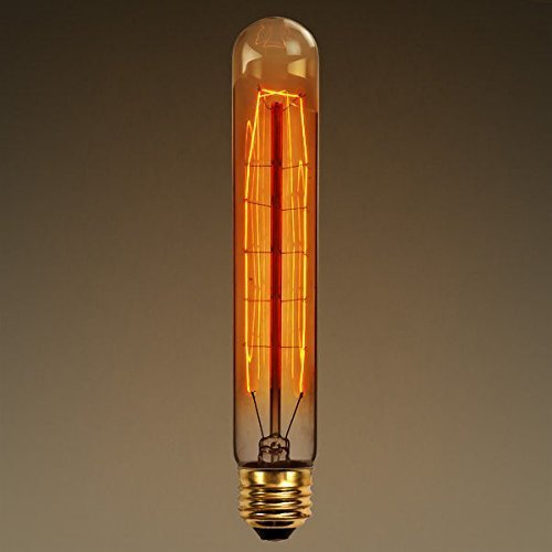 CTKcom T9/T185 40W Vintage Edison Light Bulbs E26 E27 Base(4 Pack)- Tubular Bulb Nostalgic Tungsten Filament Antique Incandescent Bulb Golden Tinted Glass for Industrial Wall Sconces Pendant Lighting