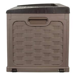 Starplast 56811 Plastic Weave Sit-On Storage Box - 88 Gallon - Mocha/Brown - Ideal for Deck, Patio, and Backyard