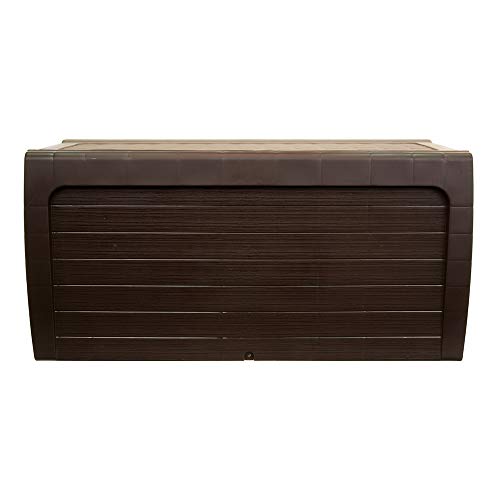 Starplast 56811 Plastic Weave Sit-On Storage Box - 88 Gallon - Mocha/Brown - Ideal for Deck, Patio, and Backyard