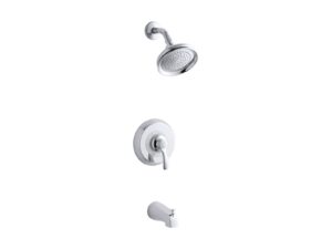 kohler ts12007-4s-cp airfax rite-temp bath and shower valve trim with lever handle, slip-fit spout and 2.5 gpm showerhead