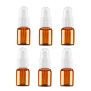 erioctry 6pcs 25ml brown plastic dropper bottles with silicone pipettes and rubber head/essence makeup cosmetic sample container bottle for essential oil aromatherapy use