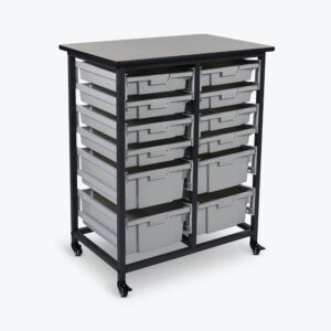 luxor mbs-dr-8s4l mobile bin storage unit - double row with large and small gray bins